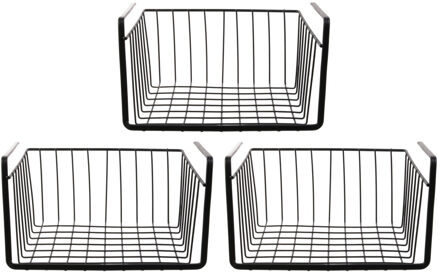 Hangmand voor kast - 3x - metaal - 26 x 14 x 26 cm - zwart - kastmandje - opbergers