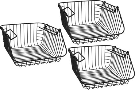 Hangmand voor kast - 3x - metaal - 27 x 29 x 14 cm - zwart - kastmandje - opbergers