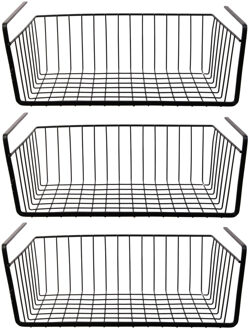 Hangmand voor kast - 3x - metaal - 40 x 26 x 14 cm - zwart - kastmandje - opbergers