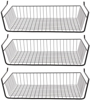 Hangmand voor kast - 3x - metaal - 56 x 26 x 14 cm - zwart - kastmandje - opbergers