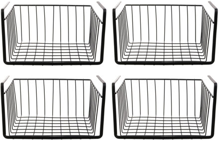 Hangmand voor kast - 4x - metaal - 26 x 14 x 26 cm - zwart - kastmandje - opbergers