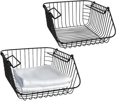 Hangmand voor kast - 4x - metaal - 27 x 29 x 14 cm - zwart - kastmandje - opbergers