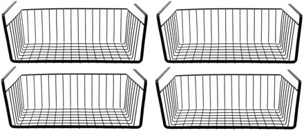Hangmand voor kast - 4x - metaal - 40 x 26 x 14 cm - zwart - kastmandje - opbergers