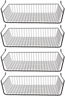 Hangmand voor kast - 4x - metaal - 56 x 26 x 14 cm - zwart - kastmandje - opbergers