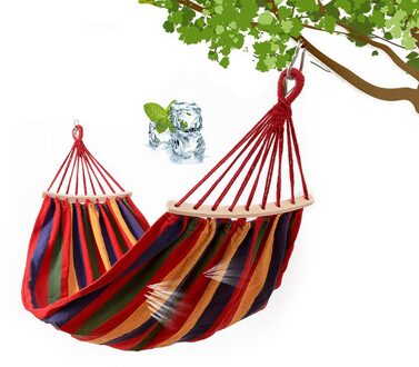 Hangmatten Single Swing Draagbare Outdoor Camping Reizen Stoel Regenboog Gestreepte Houten Stok Hangmat