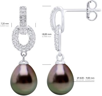 Hangoorbellen Echte Gecultiveerde Tahitiaanse Parel 8-9 mm Zwart - One Size