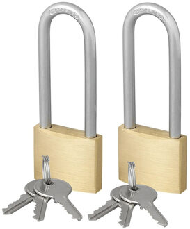 Hangslot - 2x - 40 mm - lange beugel - 3 sleutels - messing - sloten