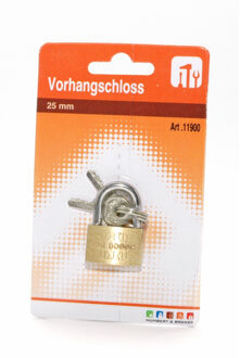 Hangslot met 3 sleutels - 25 mm - messing - kofferslot