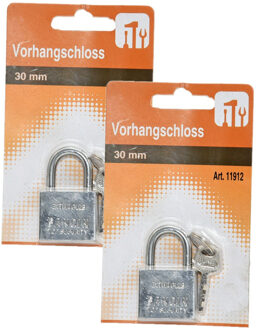 Hangslot met 3 sleutels - 2x - 30 mm - messing - kofferslot