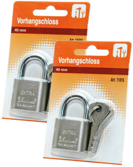 Hangslot met 3 sleutels - 2x - 40 mm - messing - kofferslot