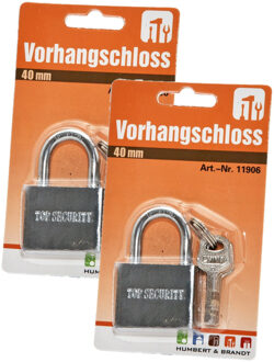 Hangslot met 3 sleutels - 2x - 40 mm - messing - kofferslot
