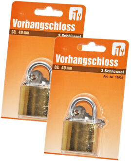 Hangslot met 3 sleutels - 2x - 40 mm - messing - kofferslot