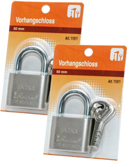 Hangslot met 3 sleutels - 2x - 50 mm - messing - kofferslot