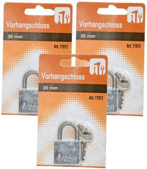 Hangslot met 3 sleutels - 3x - 30 mm - messing - kofferslot
