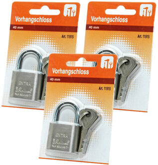 Hangslot met 3 sleutels - 3x - 40 mm - messing - kofferslot