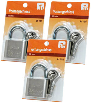 Hangslot met 3 sleutels - 3x - 50 mm - messing - kofferslot