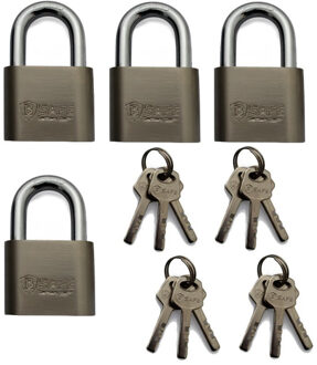 Hangsloten - 4x - korte beugel - 5 x 7,5 cm - staal - gelijk gecodeerd - veiligheidsslot