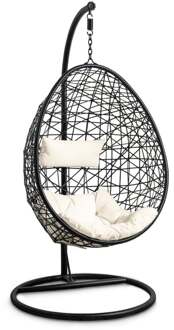 Hangstoel  - Grijze kussens- ei - egg chair - zwart - lounge stoel - woondecoratie - slaapkamer - Rotan