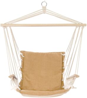 Hangstoel met uiterst behaaglijk 6cm dik katoenen zitkussen en houten armleuningen/kruisstang Beige