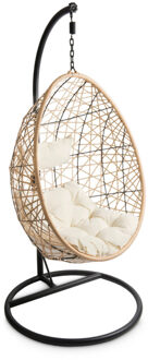 Hangstoel Naturel |Witte kussens|ei-egg chair|Lounge stoel|Rotan| Bohemian Woondecoratie|