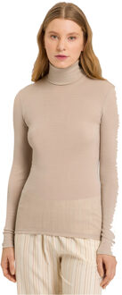 Hanro Dames ski ondergoed HANRO Wol & Zijde turtle neck shirt Safari 071423 Safari bruin - M