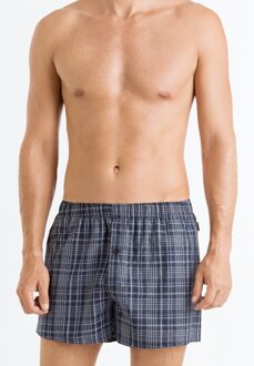 Hanro Heren Fancy Woven boxers geruit blauw 074015 Blauw/Wit - 54-56