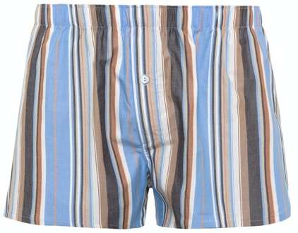 Hanro Heren Fancy Woven boxershorts met kleurige strepen 074015 Blauw/Oranje - 54-56