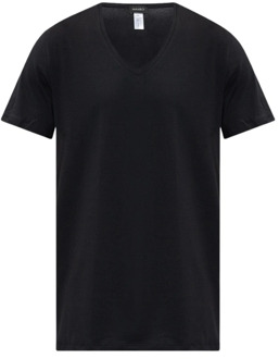 Hanro Pyjama T-shirt met V-hals Zwart - L