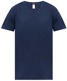Hanro T-shirt met stretch en V-hals Donkerblauw - L