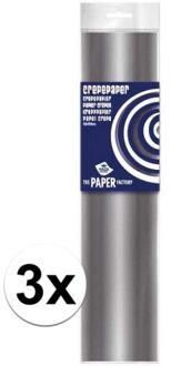 Hansa 3x Hobby crepe papier zilver 250 x 50 cm - Crepepapier Zilverkleurig