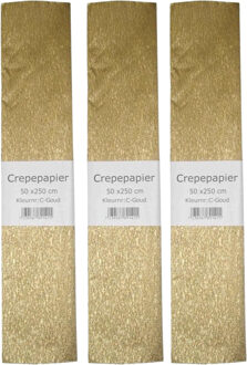 Hansa Crepe papier platte vellen - 3x - metallic goud - 250 x 50 cm - Knutselen met papier - Knutselspulle