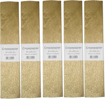 Hansa Crepe papier platte vellen - 5x - metallic goud - 250 x 50 cm - Knutselen met papier - Knutselspulle Goudkleurig