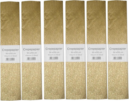 Hansa Crepe papier platte vellen - 6x - metallic goud - 250 x 50 cm - Knutselen met papier - Knutselspulle