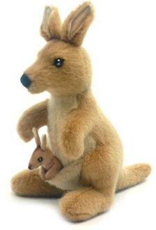 Hansa Levensechte Hansa pluche kangoeroe knuffel met baby 20 cm Multi