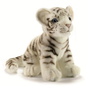Hansa Levensechte Hansa pluche witte tijger pup knuffel zittend 18 cm