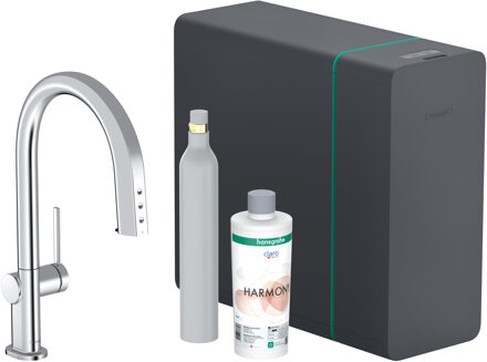 hansgrohe Aqittura M91 SodaSystem 210, uittrekbare uitloop, 1jet, sBox, starter set, chroom