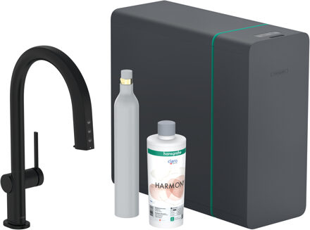 hansgrohe Aqittura M91 SodaSystem 210, uittrekbare uitloop, 1jet, sBox, starter set, mat zwart