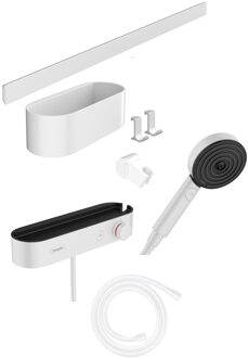 hansgrohe Bundelset Handdouche HansGrohe WallStoris Thermostaat Glijstang en Opbergset Mat Wit