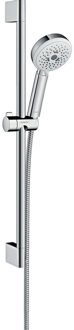 hansgrohe Crometta 100 glijstangset met Crometta 100 Multi handdouche 65cm met MetaflexC doucheslang van 160 cm - wit/ chroom - diameter handdouche 100 mm