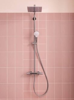 hansgrohe Crometta E 240 1jet showerpipe EcoSmart: m. Ecostat 1001 CL douchekraan thermostatisch HOH=15cm m. E 240 1jet hoofdd. en Vario handdouche chroom