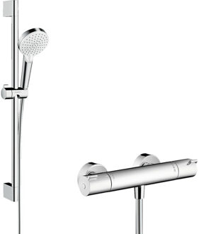 hansgrohe Ecostat 1001cl thermostaat met stang 65cmm crometta vario handdouche wit chroom