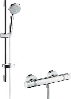 hansgrohe Ecostat Comfort Thermostatische Douchekraan - Met Croma 100 Vario EcoSmart Doucheset - 65 cm - 15 cm hartafstand - Chroom