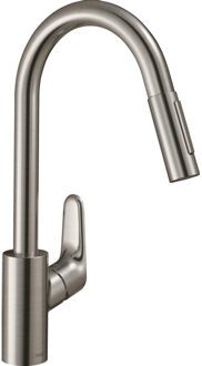 hansgrohe Focus Keukenkraan - Hoge C-uitloop - Met uittrekbare handdouche - RVS-look