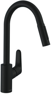 hansgrohe Focus M41 ééngreeps keukenmengkraan 240 met uittrekbare vuistdouche, 2 straalsoorten, mat zwart