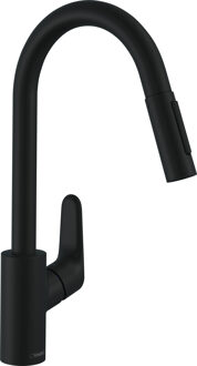 hansgrohe Focus M41 ééngreeps keukenmengkraan 240 met uittrekbare vuistdouche, 2 straalsoorten, mat zwart