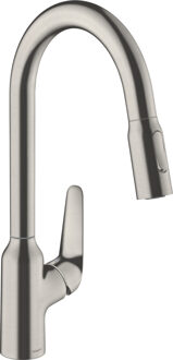 hansgrohe Focus M42 ééngreeps keukenmengkraan 220 met uittrekbare vuistdouche, 2 straalsoorten, rvs look Stainless Steel Optic