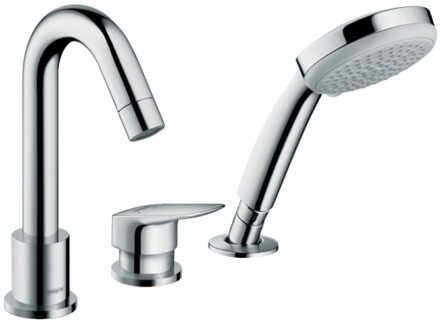 hansgrohe Logis afdekset 3 gats badrandcombinatie met handdouche chroom