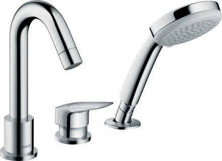 hansgrohe Logis afdekset 3 gats badrandcombinatie met handdouche chroom