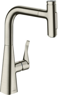 hansgrohe Metris Select M71 M7117-H240 ééngreeps keukenmengkraan met uittrekbare vuistdouche, rvs look Stainless Steel Optic