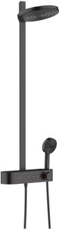 hansgrohe Regendouche set HansGrohe Pulsify S Showerpipe 2 Jets Met ShowerTablet Select 400 Mat Zwart